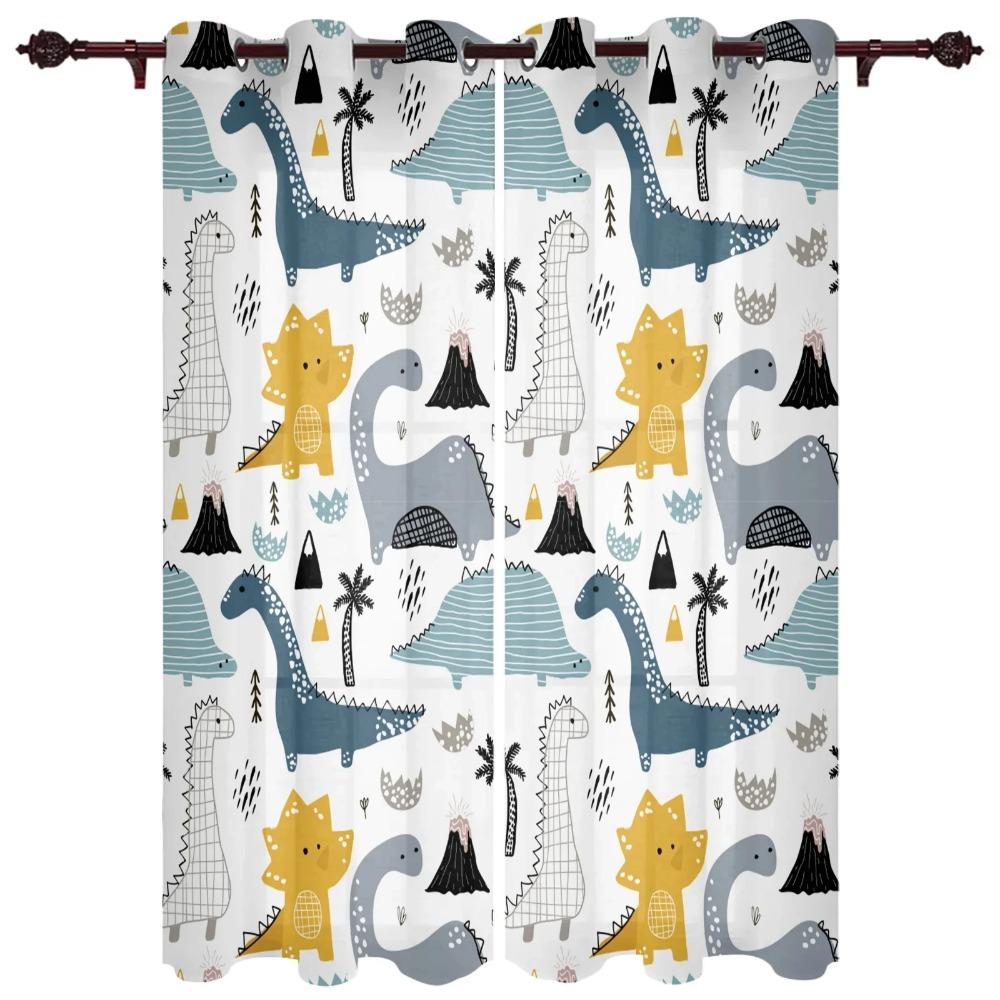 Living Room Space Design Bedroom Nursery Space Kindergarten 2 Panels for Selling Funny Cartoon Style Children Cute Dinosaur Cloth Drapery Ideal