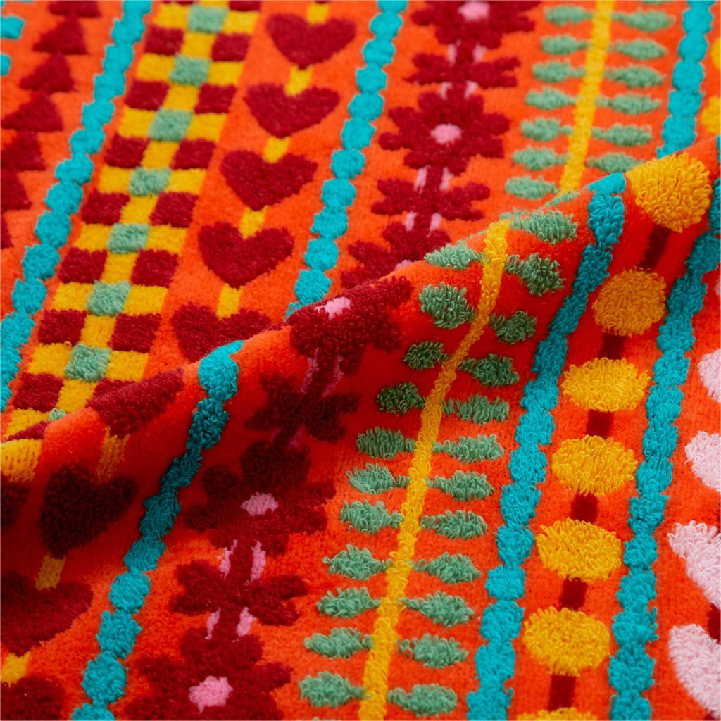 Nishikawa Atsuko Matano Bath Heart Book TT12334696 Towel, 60x120cm, Washable, 100% Cotton, Pattern, Orange,