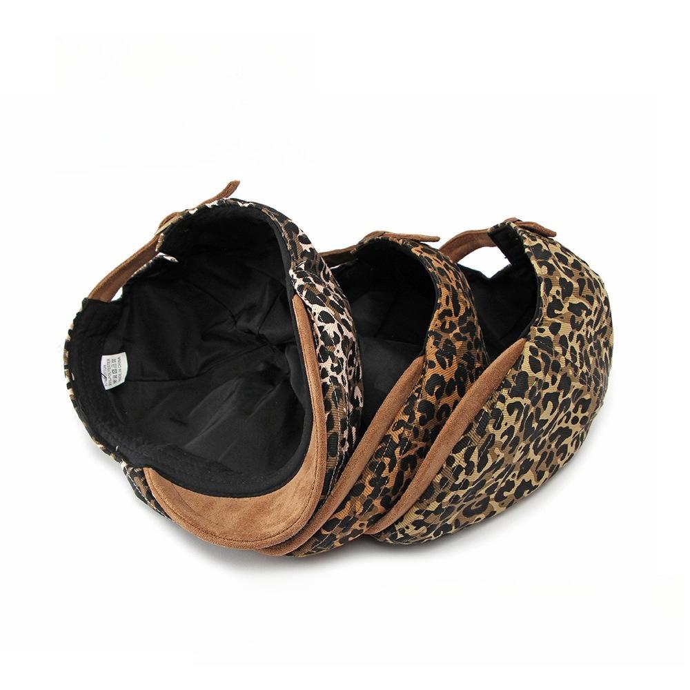 Women’s Leopard Print Six-Panel Flat Cap, Vintage British-Style Duckbill Beret Hat
