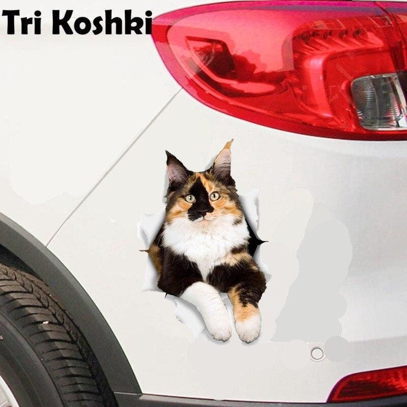 Tri Koshki KCS574 3D Calico Cat in the Wall Autocolant autocolant PVC autocolant pe bara de protectie masina laptop perete usa baie dormitor