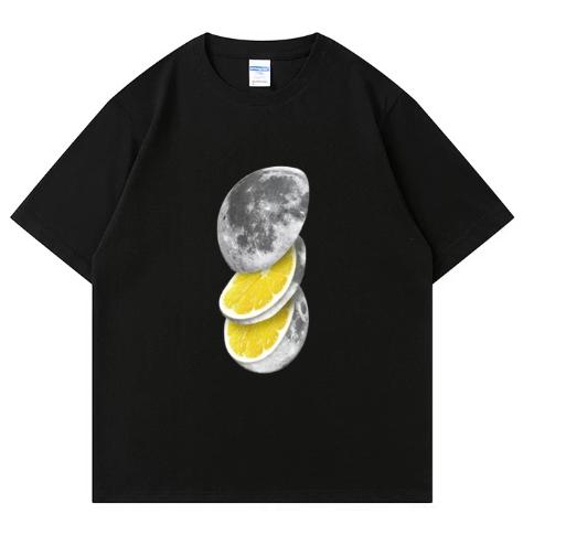 Split Moon Simple and Fun Print Short-Sleeved T-Shirt for Men - Summer Casual Pure Cotton Men s and Women s Shirt S разноцветный