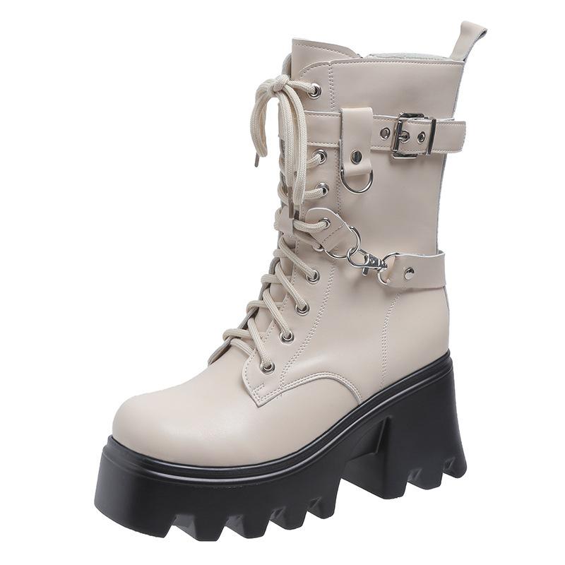 Fashion Large Size 35-42 Women's New Soft Bottom Motorcycle Boots Women Platform Knight Short Boots Lace-up Fad Ankle Boots Botas Mujer