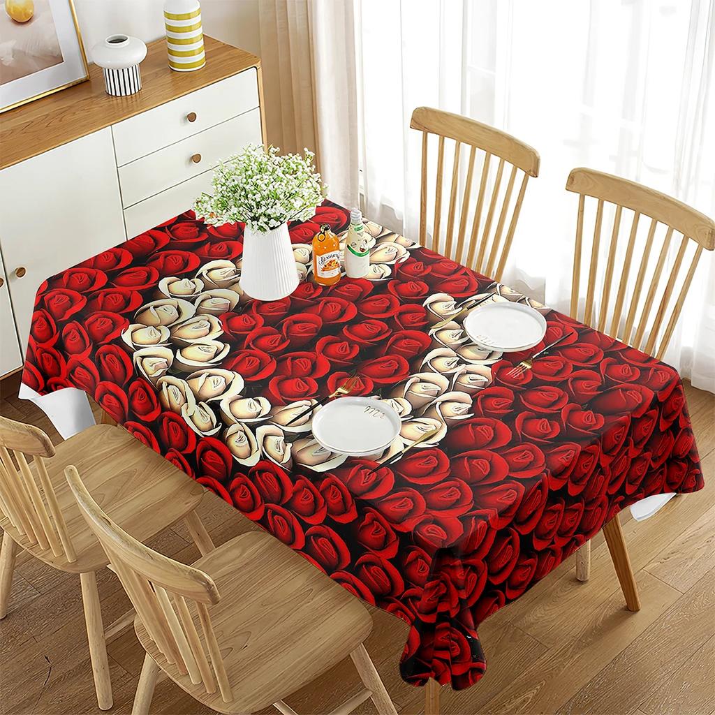 Roses Rectangular Tablecloth Roses Simple Romantic Style Valentine's Day for Dining Room Wedding Banquet Party Living Room Decor