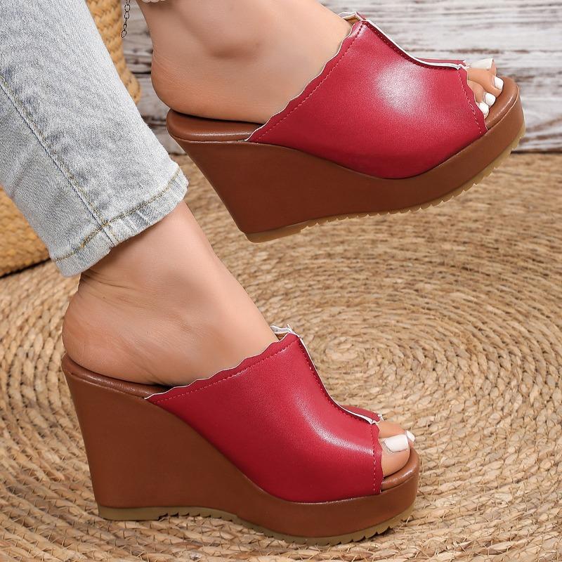 

2025 Shoes for Women Open Toe Women s Slippers Outdoor Casual Slippers Women Round Toe High Wedges Plus Size Women s Sandals 35 красный