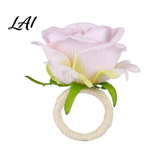 Elegant Table Decor for Western Restaurants Artificial Rose Napkin Ring Fabric Pink Flower Holder Rustic Pastoral Style Accessories Dinner