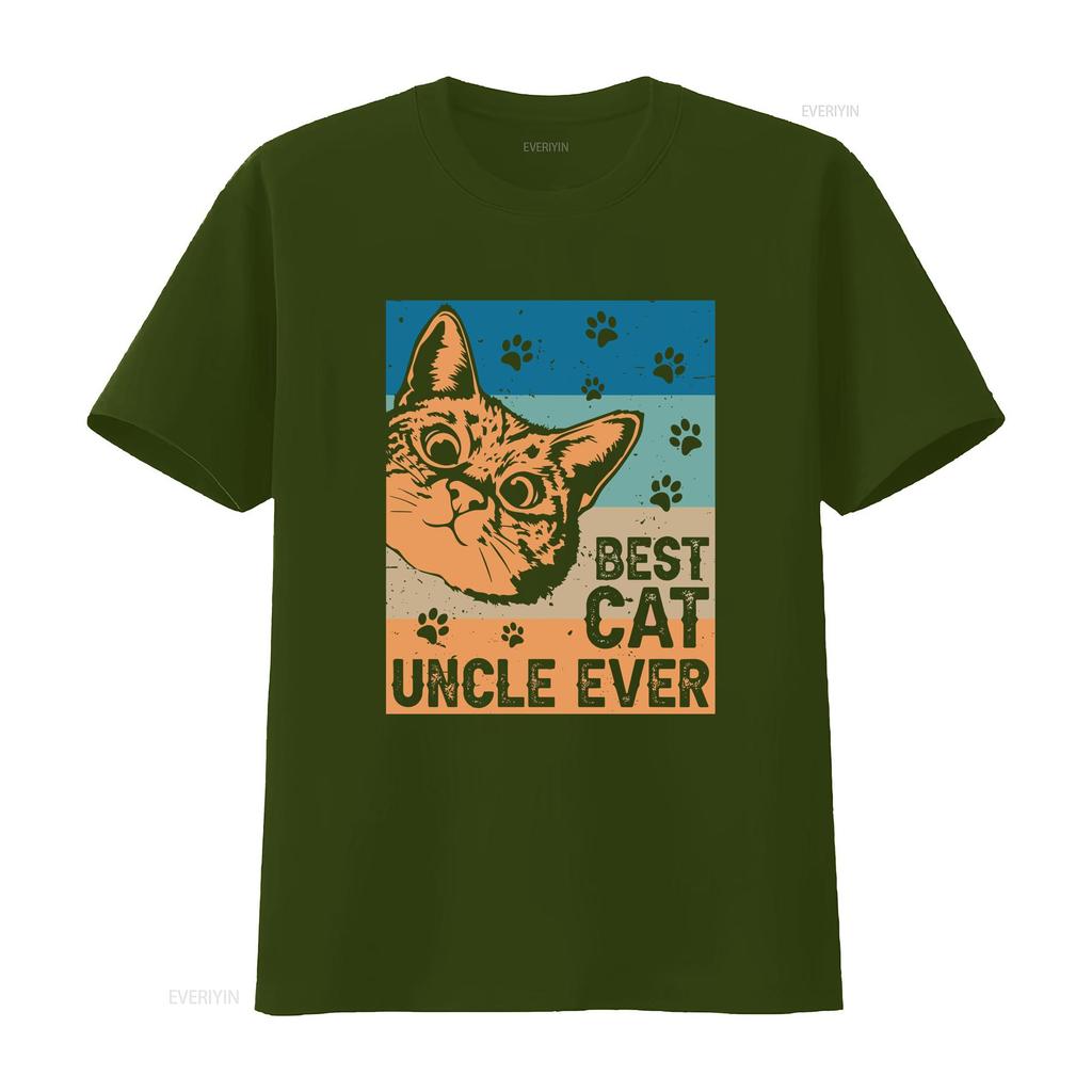 Best Cat Uncle Ever T Shirt Fathers Day Birthday Vintage Washed Homme Slightly Comfortable Graphic Designer Clothes Unisex