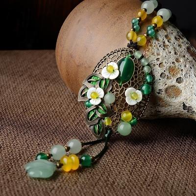 Vintage Shell Blume Halsketten Frau Grün Lange Halskette Anhänger Seil Kette Ethnische Stein Halskette Mode Schmuck