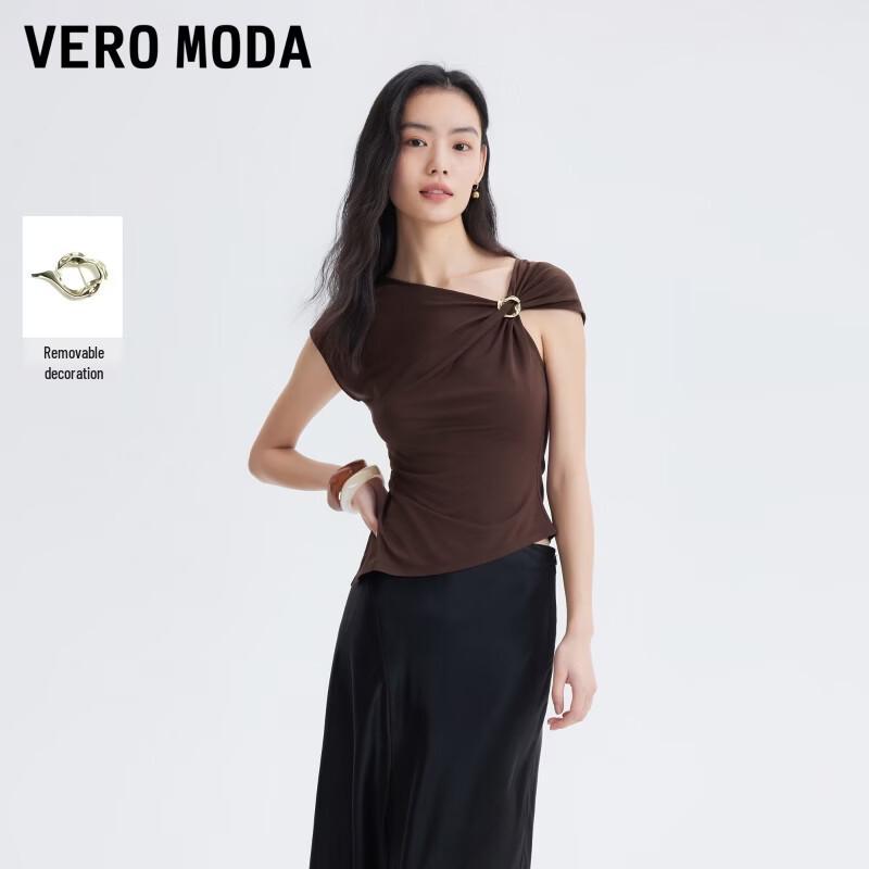 VEROMODA Women s Asymmetric Shoulder Draped Pleated T-shirt XS