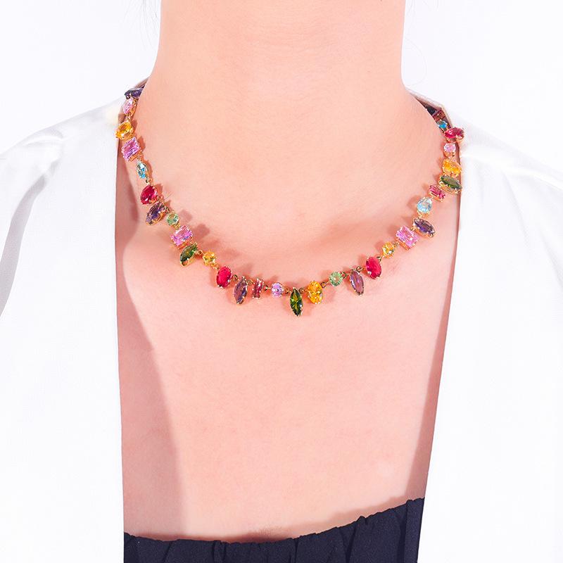 Summer Fresh Geometric Crystal Zirconia Necklace & Earring Set In Candy Colors