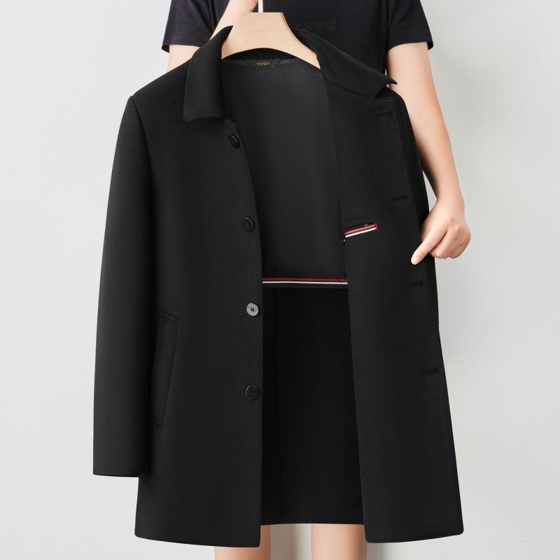 Double-sided Cashmere Coat for Men, Middle-aged Autumn and Winter Woolen Woolen Coat, Mid-length Lapel Daddy Windbreaker