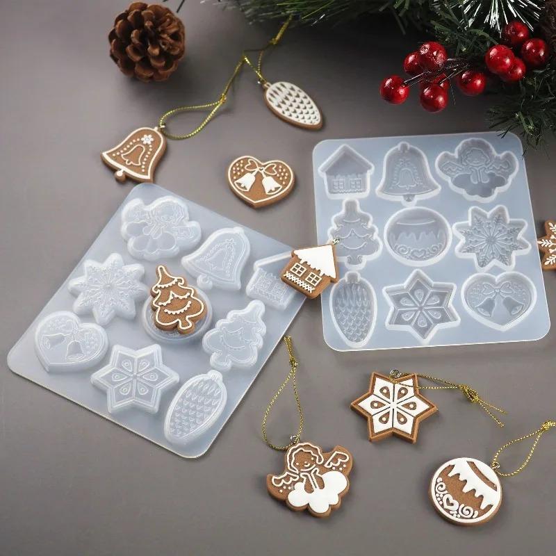 DIY Resin Crystal Molds Christmas Cookie Snowflake Reindeer Pendant Keychain Tag Decoration Silicone Mould Set