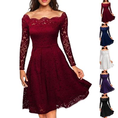 Women's Fall Off Shoulder Floral Maxi Dresses Formal Long Sleeve Cocktail Wedding Guest Dress