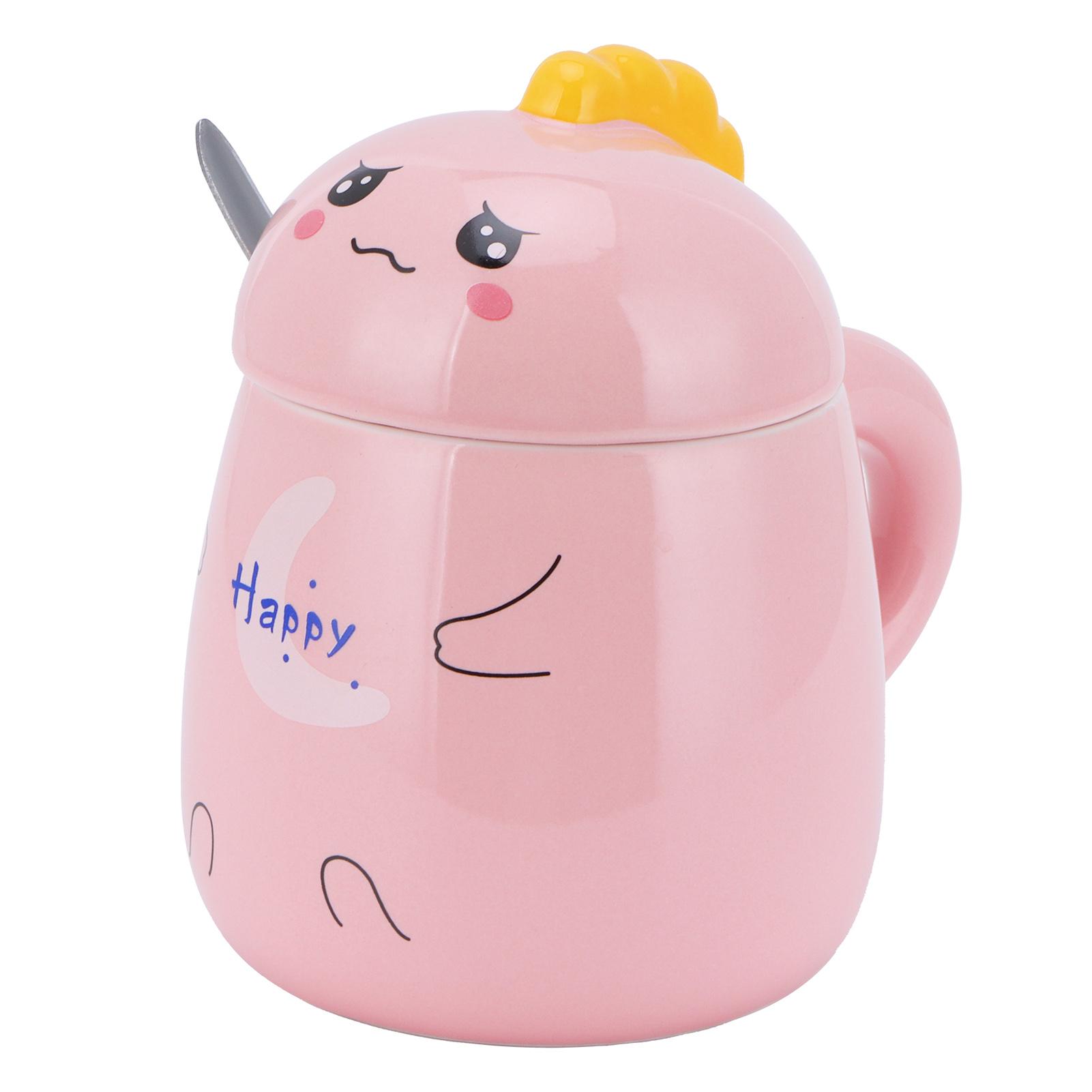 450ml Cute Ceramic Cup with Lid Spoon Water Cup Coffee Mug Girl Gift for Home Office Type 2