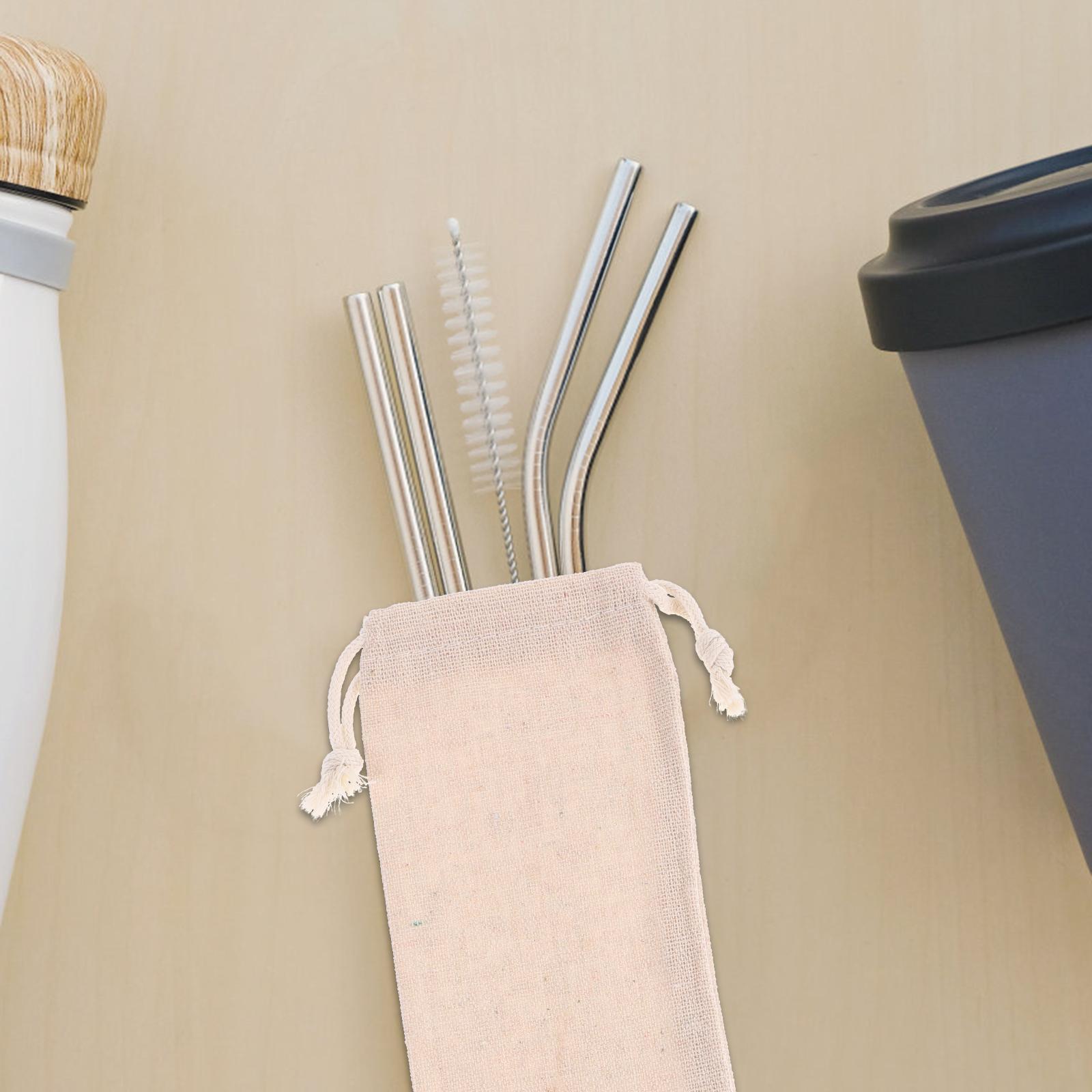 

20 PCS Drinking Straw Storage Bag Pouch Mini Spoons Black Flannel Bags Reusable Straws Carrying Case Drawstring