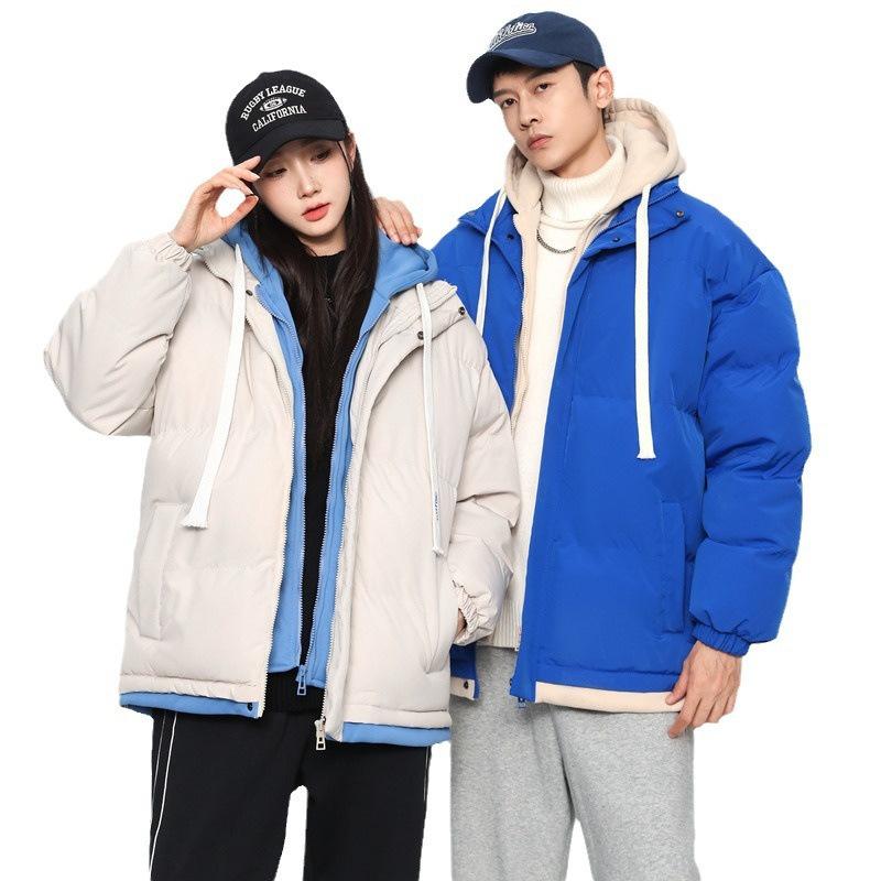 High-quality fake two-piece hooded cotton-padded jacket for men's winter new thickened loose warm cotton-padded jacket