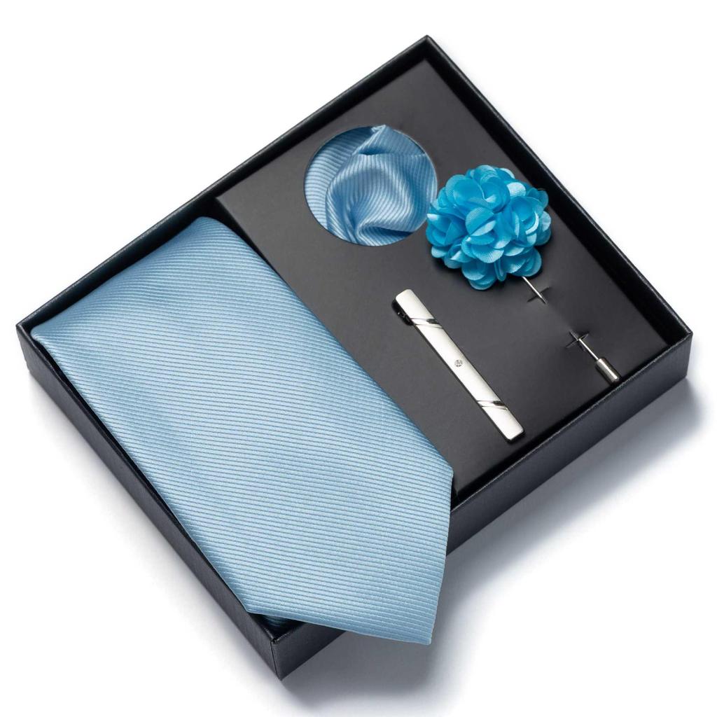 Men’s Luxury Solid Color Tie Gift Set - 4-Piece Formal Suit and Wedding Accessories