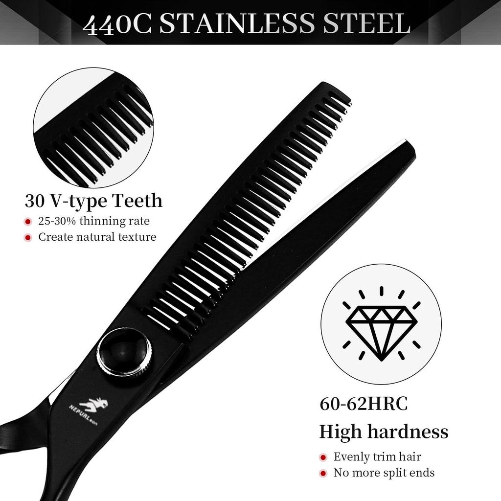 Naipusen 6-Inch Black Baking Paint Shears with 360° Rotating Handle and Thinning Function.