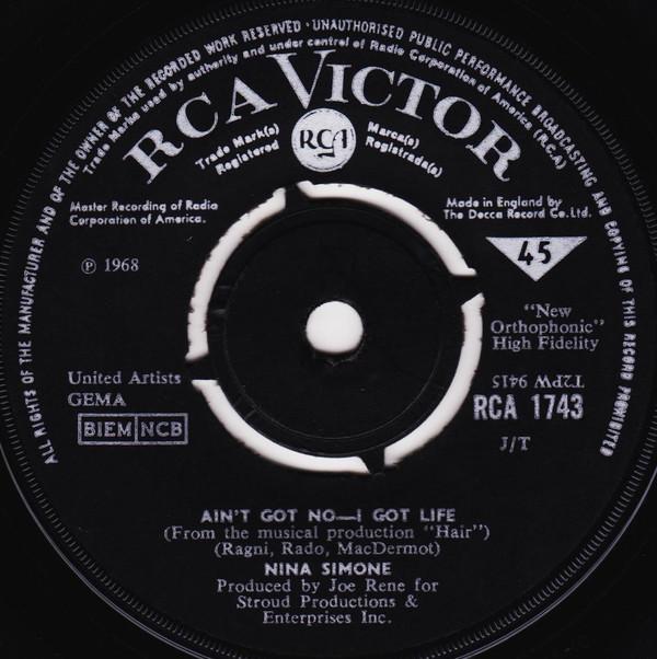 

7inch Record NINA SIMONE - Ain t Got No - I Got Life / Do What RCA1743 RCA Victor 1968 UK Jazz Used