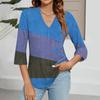Women's V-neck Gradient Print Three-quarter Sleeve Fashion Top