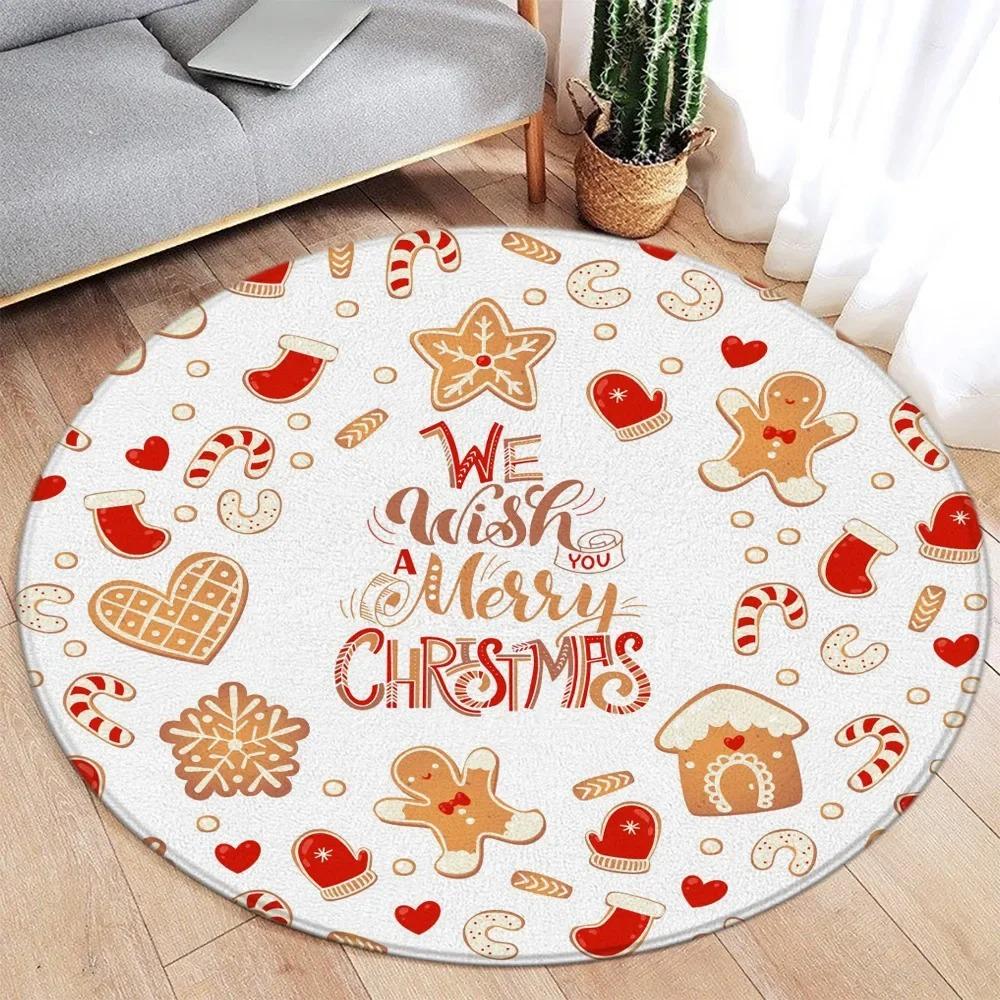 Christmas Red Socks Round Carpet Christmas Tree Elk Snowman Round Carpet Bedroom Carpet Home Floor Mat Washable Leisure Carpet