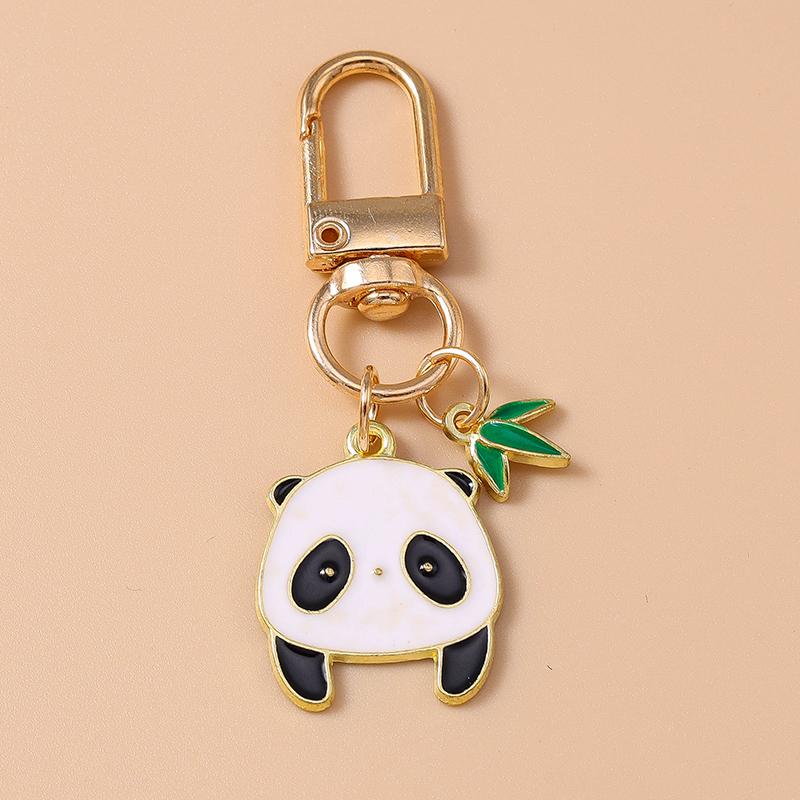 Cute Enamel Animal Panda Key Chain Bamboo Key Ring Pendant for Women Girl Handbag Decor DIY Handmade Jewelry Gift