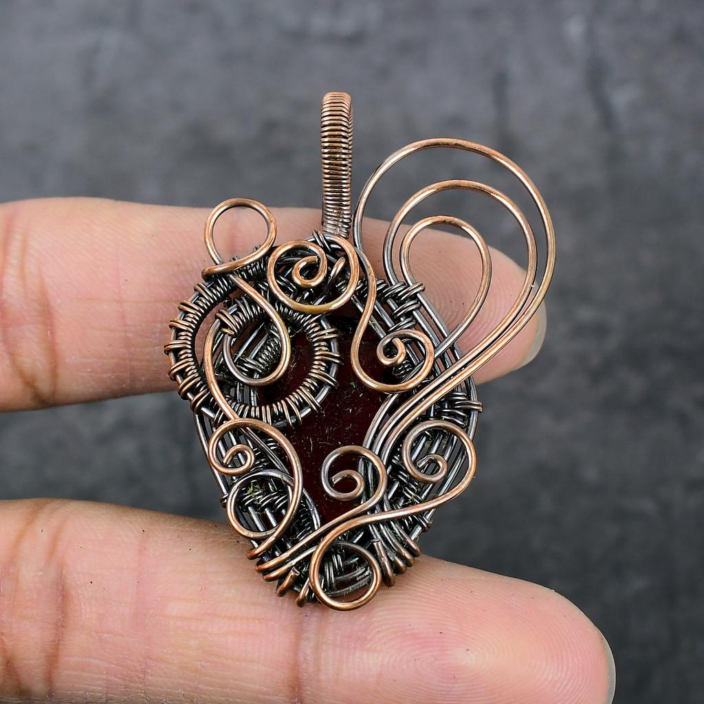 Natural Garnet Gemstone Copper Wire Wrap Gift Jewelry Pendant 2.21" a7E77