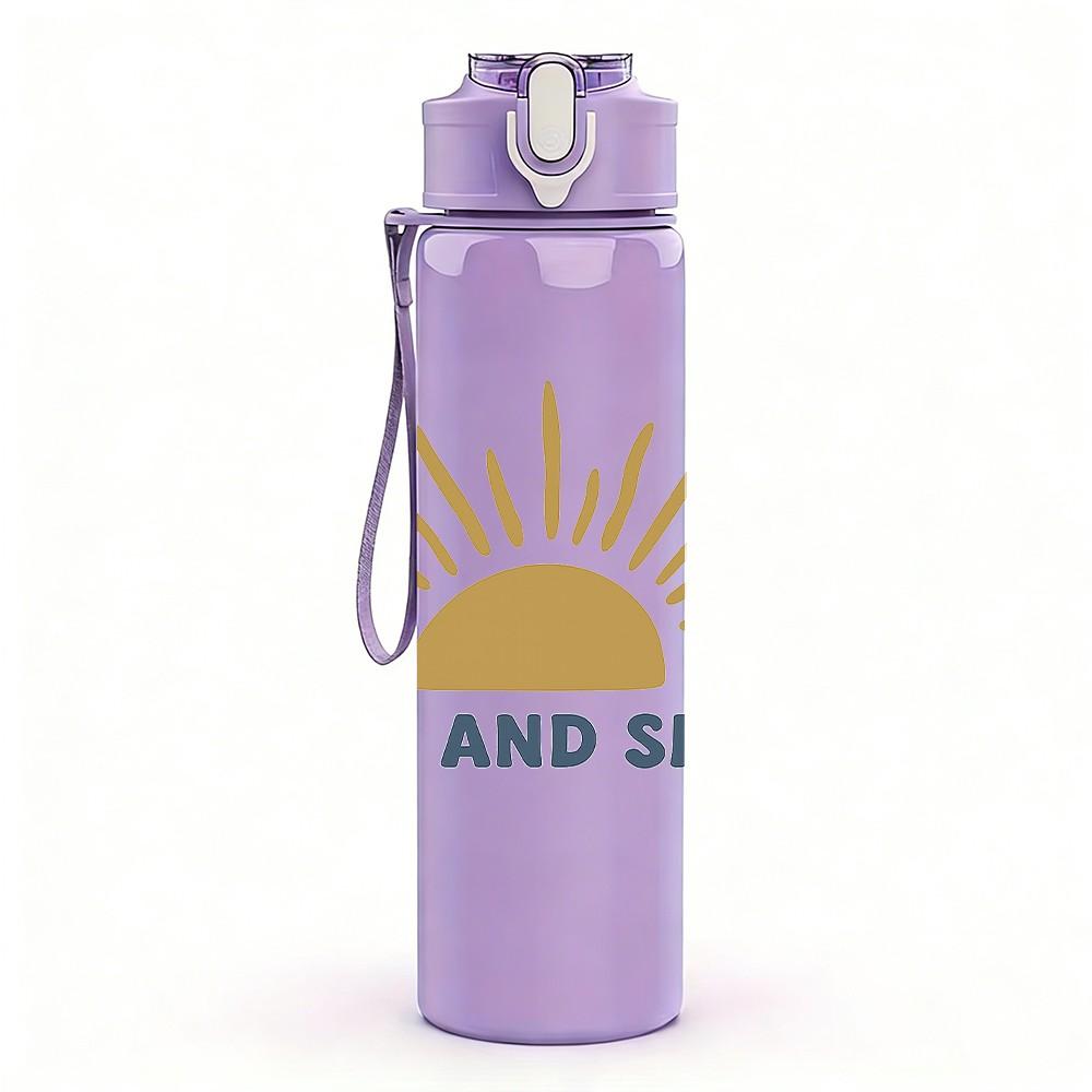 1PC Rise And Smile Sun Art 750ml Color Plastic Sports Water Bottle Leakproof Flip Straw Lid Suitable for Sports Office Home Use
