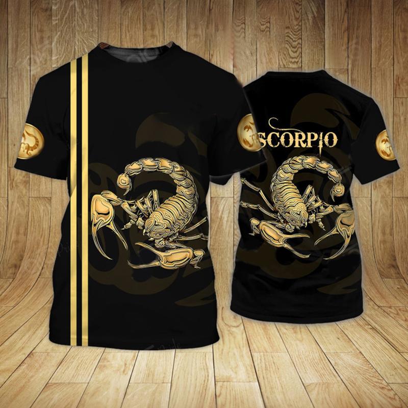 Summer Round Neck 3D Scorpion Printed Top Fashionable Casual Short Sleeved Men's T-shirts