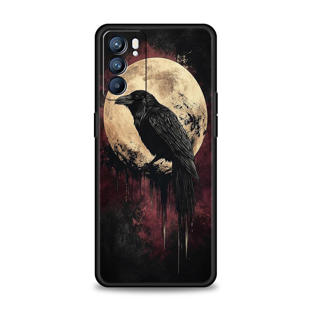 Black Raven Phone Case For Oppo A17 A31 A54 A57 A78 A79 A98 Find X5 X6 Reno 6 7 8 10 11 12 13 F Pro 5G Soft TPU Cover Fundas Bag