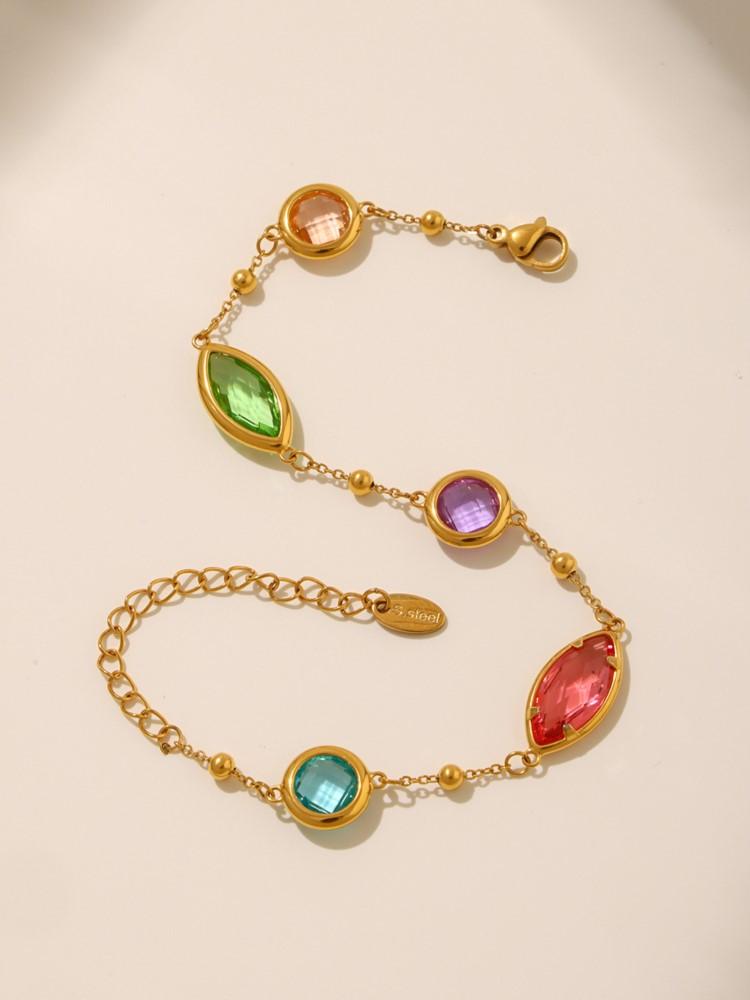 Stainless Steel Chain Bracelet With Shiny Fusiformis And Round Faceted Czech Crystal Glass For Women Luxury Women's Bracelets