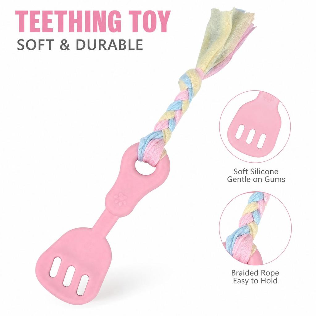 Dog Rubber Toy with Spatula and Cloth Strip Shape for Daily Chewing and Play