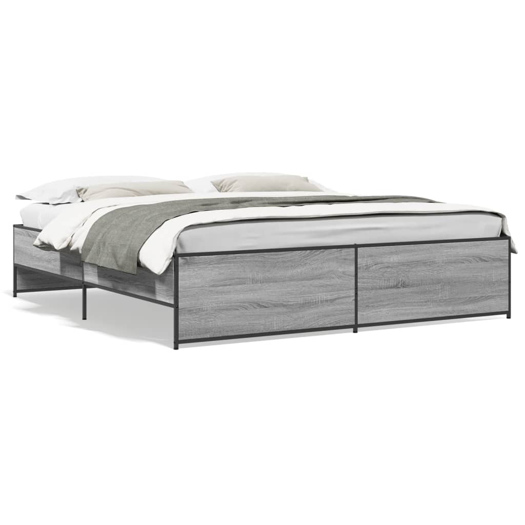 Bed Frame in Grey Sonoma 180 x 200 cm Made of Particleboard and Metal