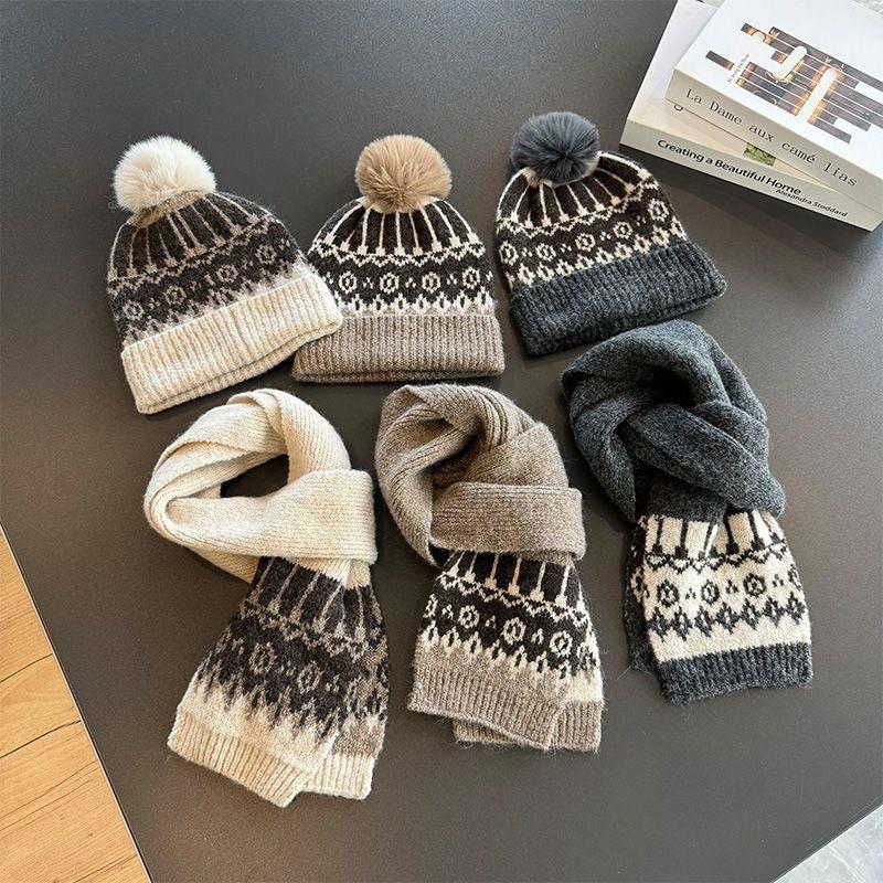 Hat and Scarf Set-New Arrival Forest-Style Children's Vintage Thick Winter-Proof Knit Beanie for Beach & Business Use