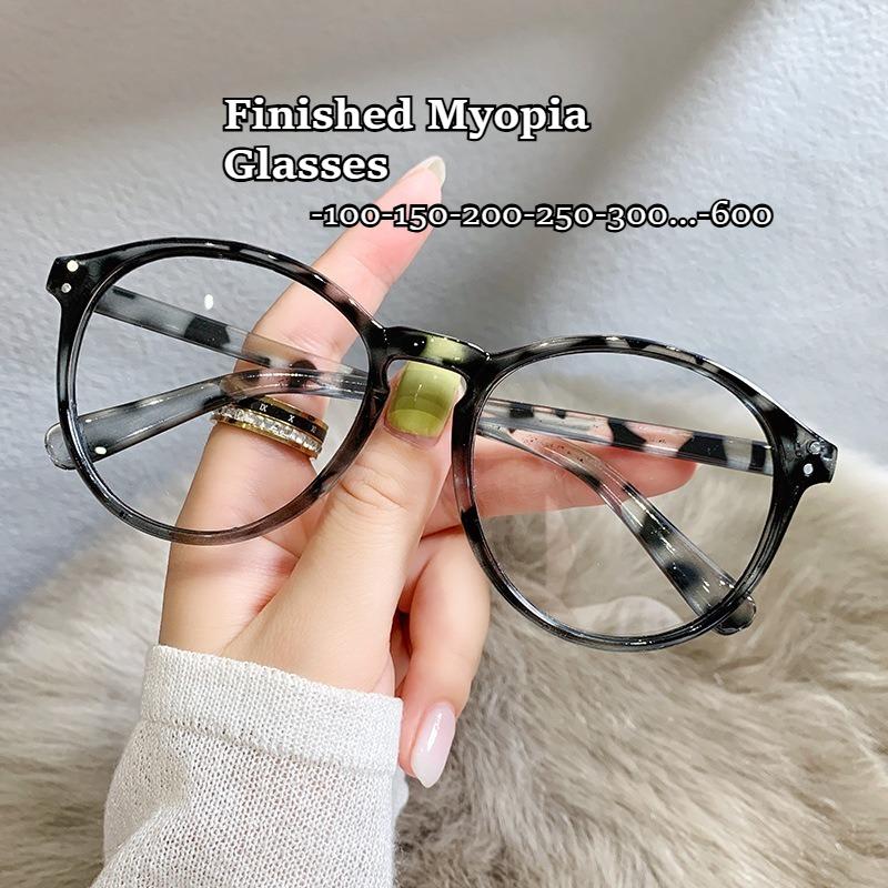 

-1.0-1.5-2.0-2.5-3.0-3.5~~6.0 Finished Myopia Glasses Women Vintage Anti-Blue Light Eyeglasses Men Optical Nearsighted Glasses -100 леопардовый