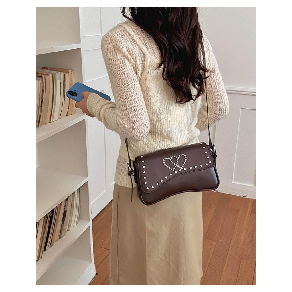 Crossbody Bag Women PU Studded Heart Decoration Daily Commute