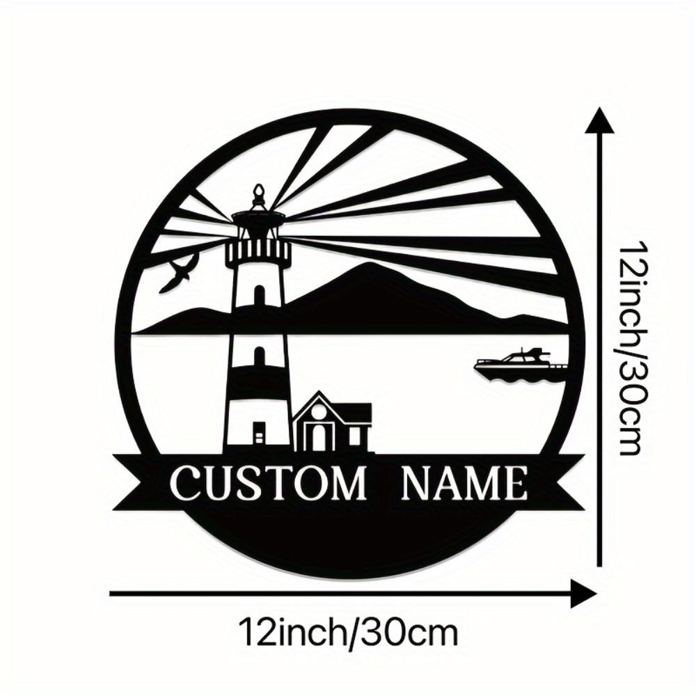 Personalized Metal Wall Art Lighthouse Theme Round Tin Sign Custom Name Detachable Home Decor