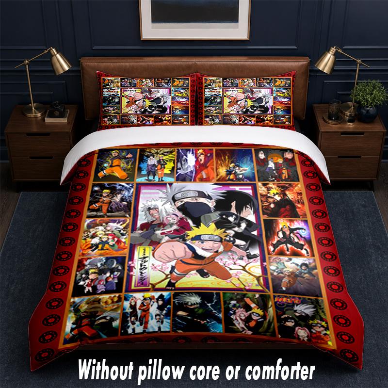 Naruto Design Bed Bedding Set 1 Duvet Cover + 2 Pillowcases Soft Breathable Household Bed Linens