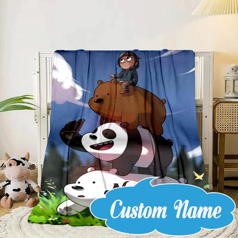 Custom Name Friends Forest Brown Bear Blanket bed sofa Blanket Flannel Blanket for Camping, Hiking, Picnic Essentials,gift for Fan family
