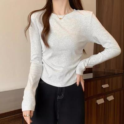 Simple and Fashionable Slim-fitting Thin Shirt Top, Spring Pleated Card Waist Long-sleeved Women's Inner Bottoming Shirt