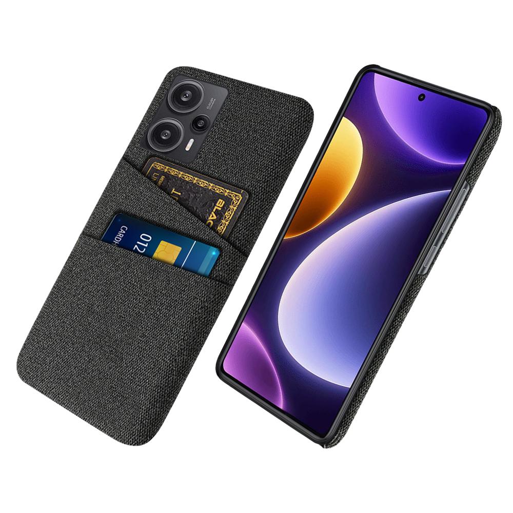 

For Xiaomi Redmi Note 12 Turbo/Poco F5 5G Phone Case Hard PC+Cloth Dual Card Slots Cover Black