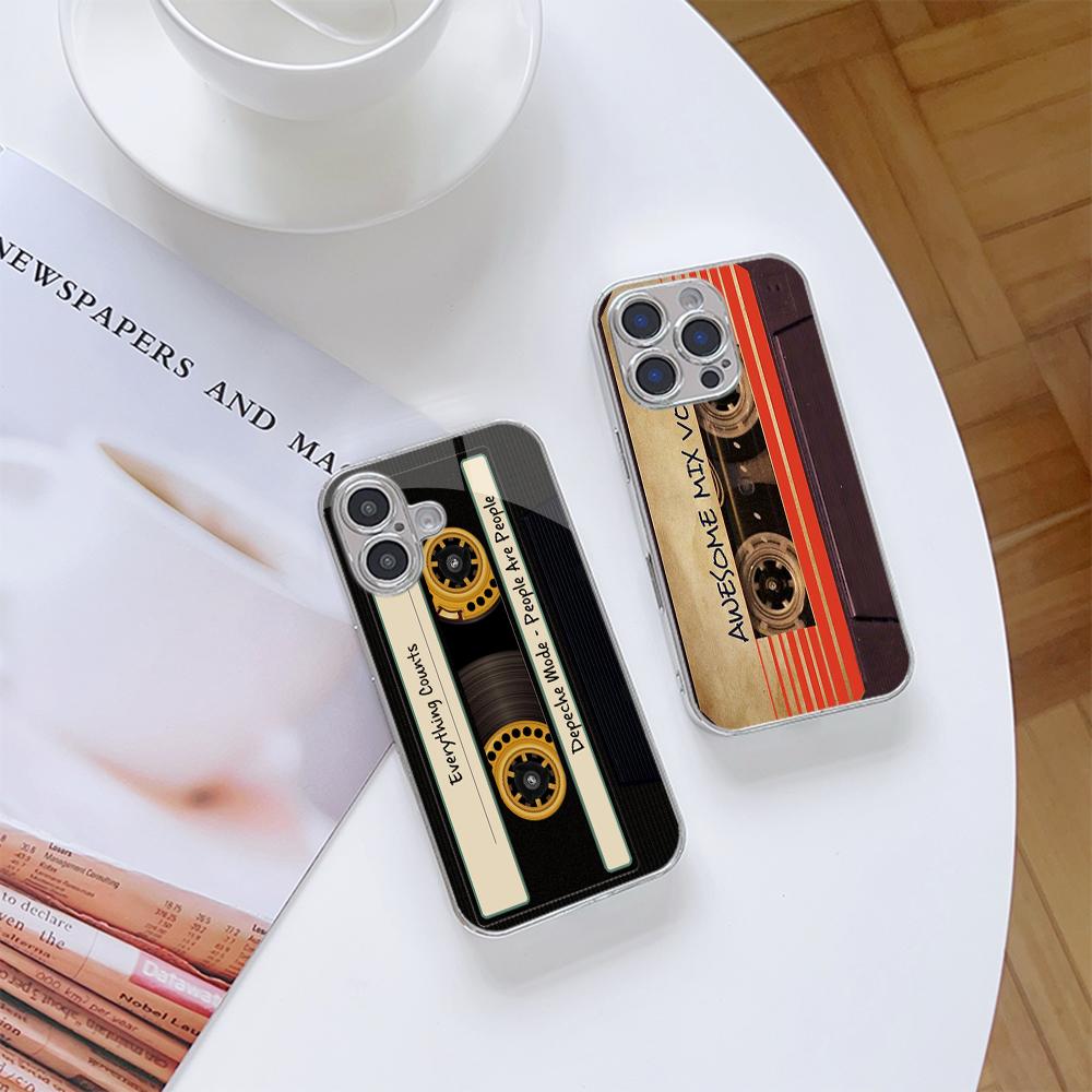 N203 Oryginalne Retro Kaseta Magnetofonowa art Etui na Telefon dla iPhone 16 15 Pro Max 8 Samsung S24 S23 A54 A35 Redmi Note 13 12 Platerowana Ramka Szkło Hartowane Pokrowiec