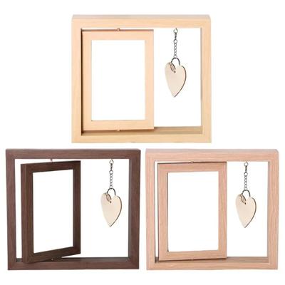 Photo Frame Stand Wooden Rotating Creative Double Sided Photo Frame for Memorials