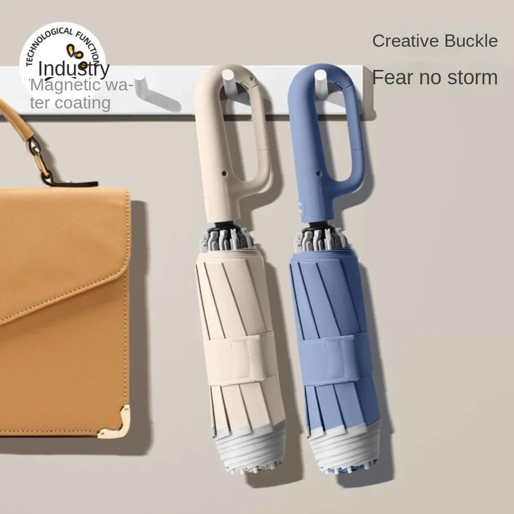New Buckle Umbrella, Fully Automatic, Portable, Enlarged, Thickened, Reinforced, Night Light, Reverse Folding