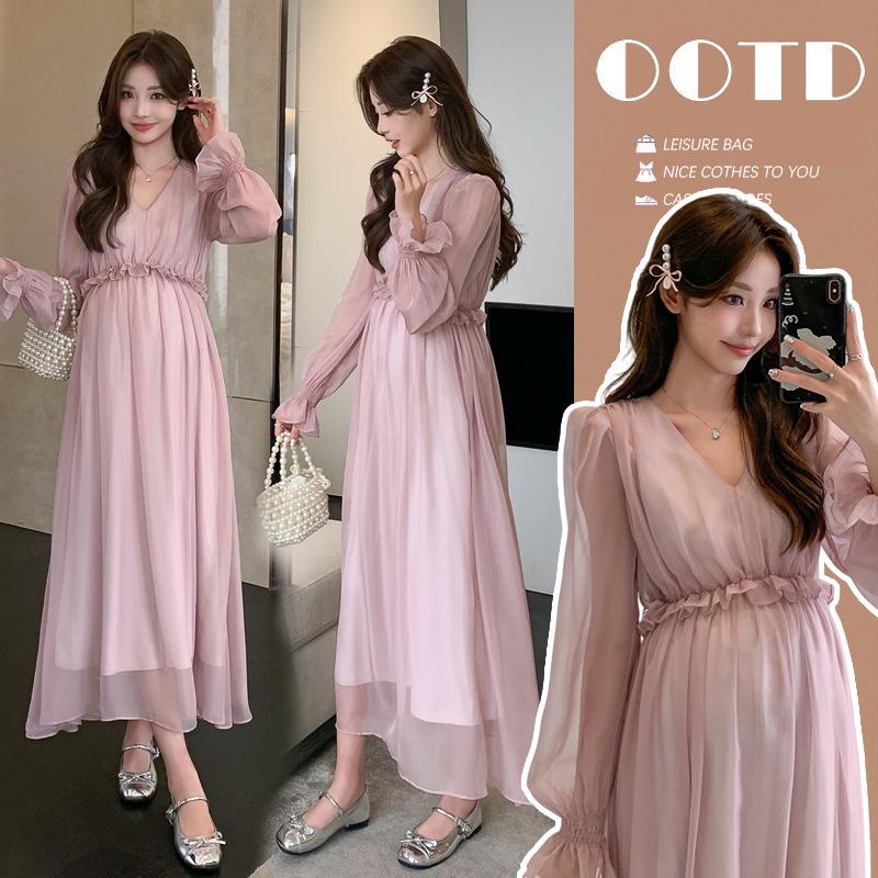 2026 Spring High Waist Korean Style Slimming Maternity Dress 2XL