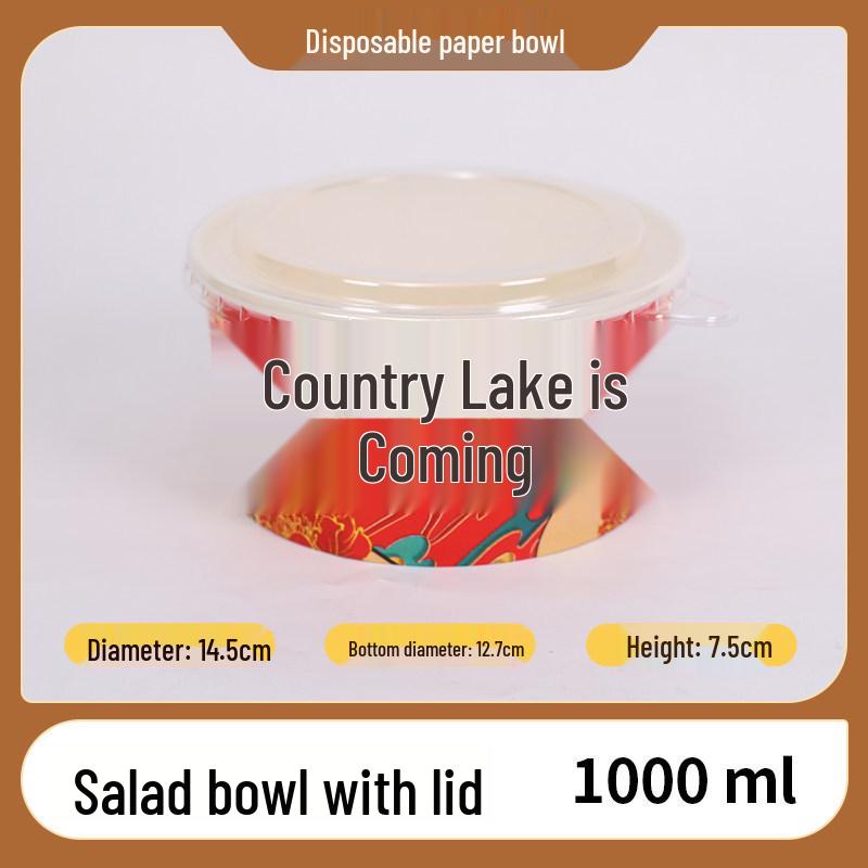 Cheng Yuan Thickened Waterproof and Oil-Proof Round Kraft Paper Food Container with Lid for Takeout and Salad Packaging