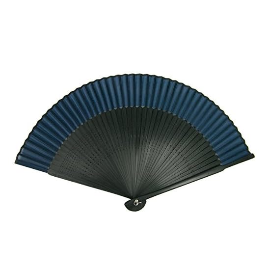 [KYOETSU] Folding Fan, Pure Silk, Solid Color, Black Ribs, 2-Piece Set (Fan, Fan Case), Men's (Black