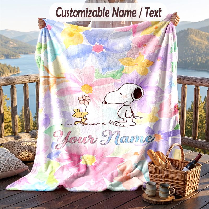 Custom Text Flannel Throw Blanket, Lightweight Cozy Bed Sofa BlanketSnoopy Peanuts