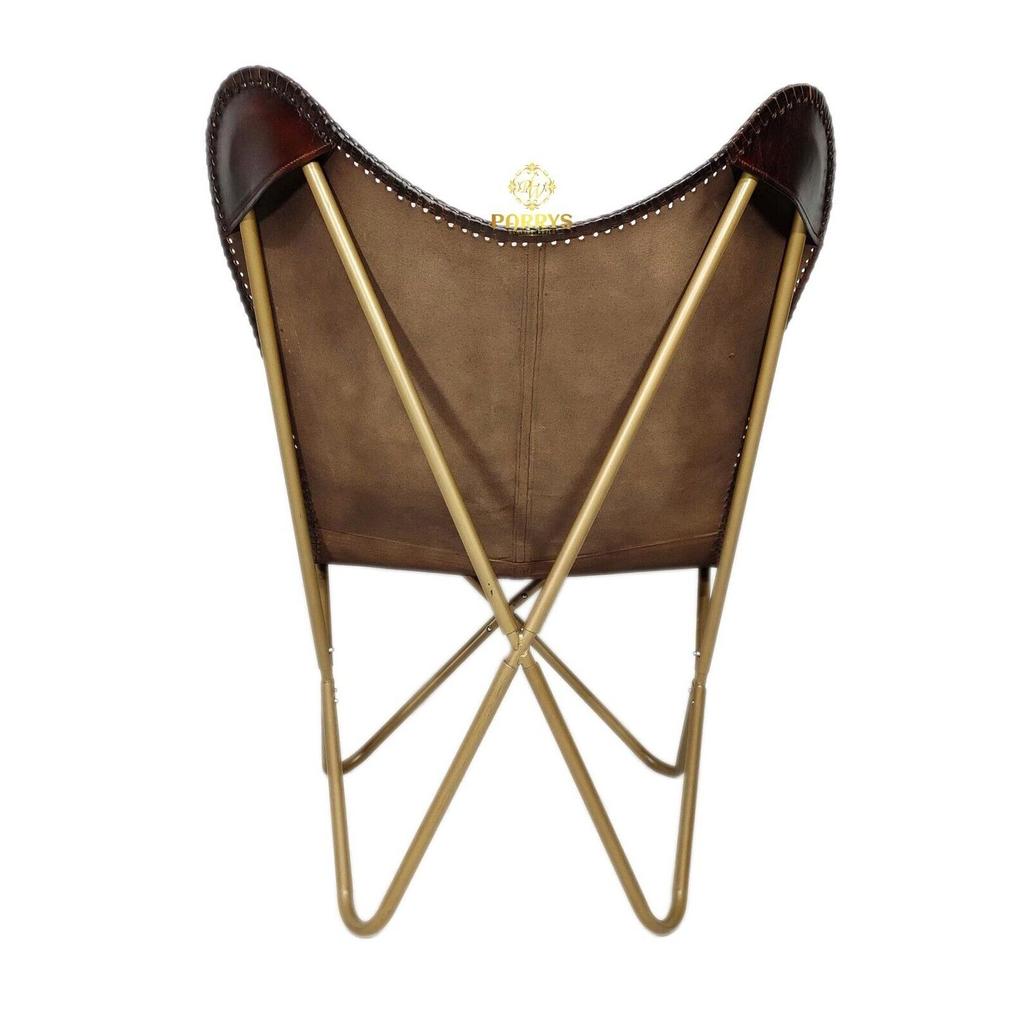 Sessel, indisches Leder, Schmetterlingsstuhl, Eisenständer, Leder-Loungesessel