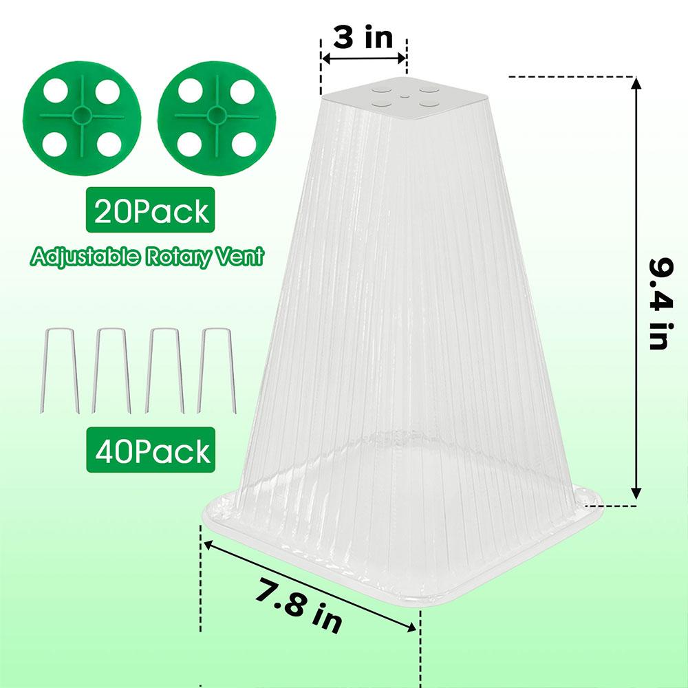 

20-Pack Heavy-Duty Reusable Garden Cloches with Adjustable Vent Covers - Frost Protection & Animal Pest Deterrent for Plants
