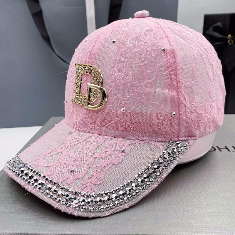 

Кружевная дышащая кепка Защита от солнца Бейсболка Женская со стразами D Стандарт Летняя уличная Солнцезащитная шляпа adjustable розовый
